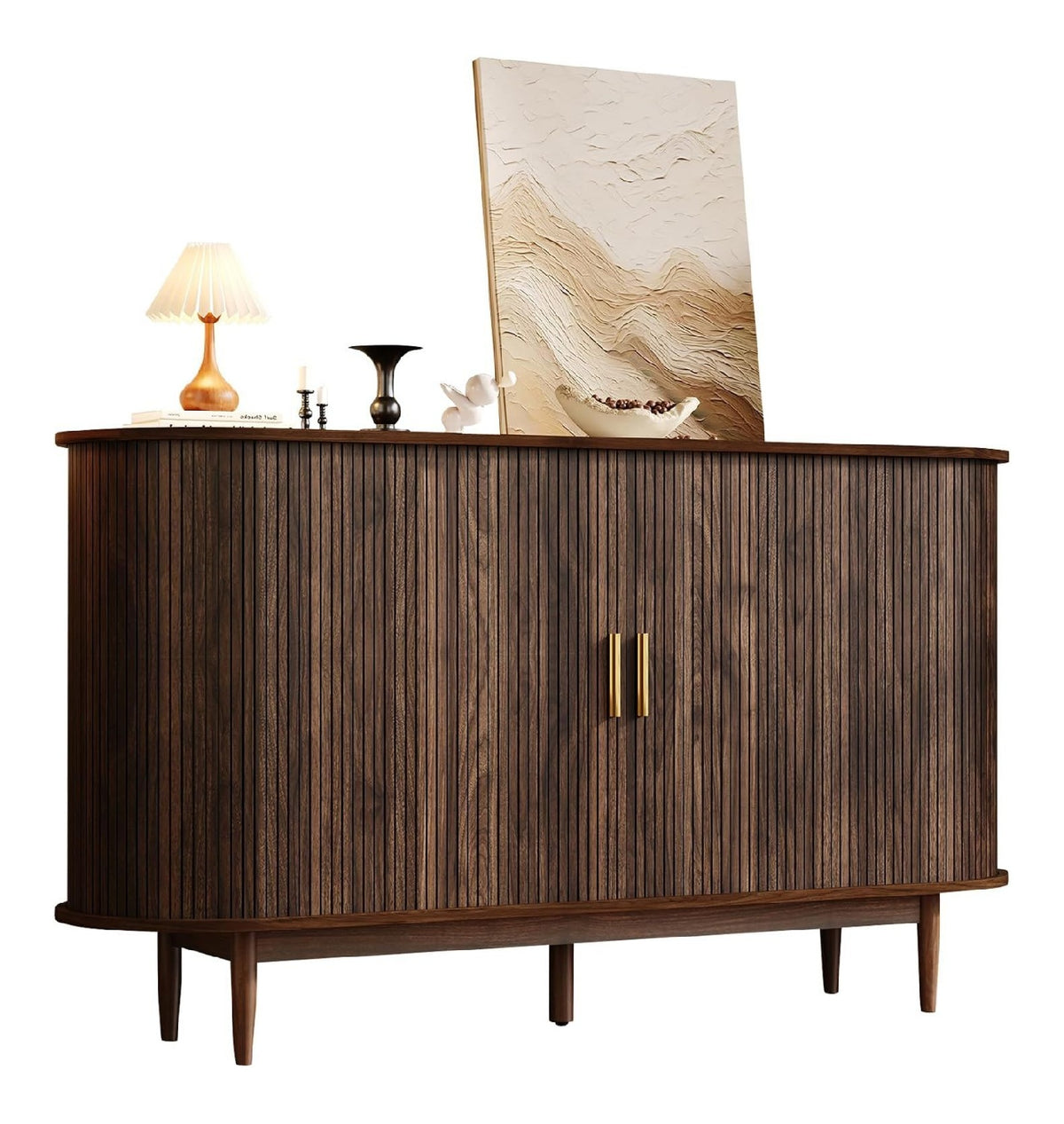 Sideboard mit 2 Schiebeturen und 1 Schublade, Walnuss, 140 x 40 x 78cm