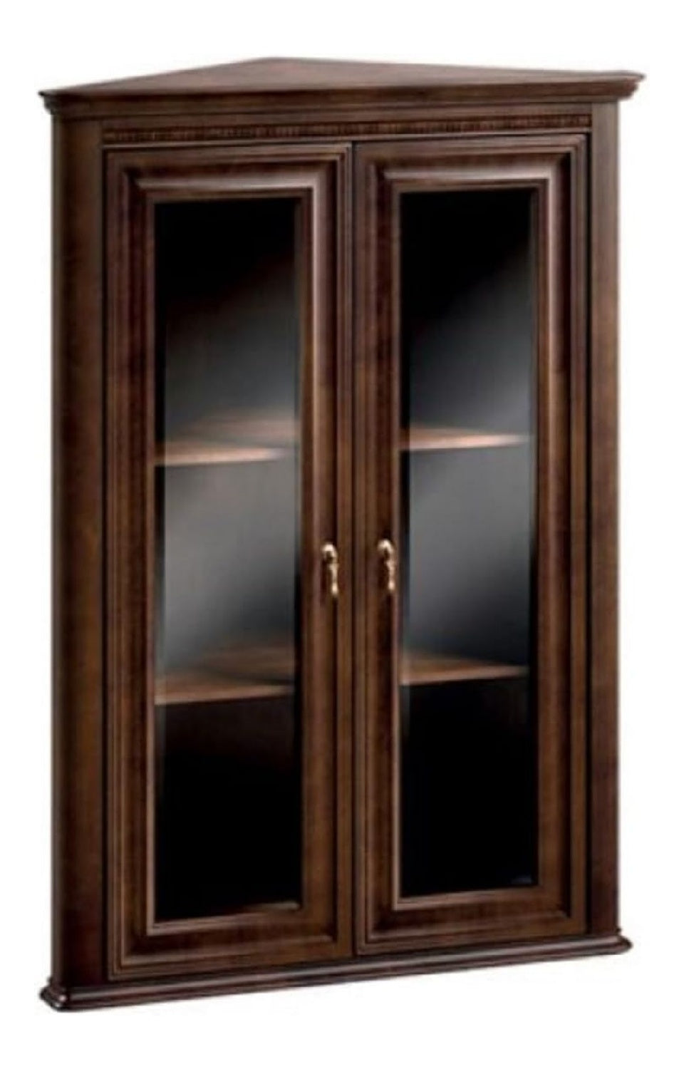 Luxus Jugendstil Eckhangeschrank mit 2 Glasturen Dunkelbraun 82 x 52,1 x H. 111,6 cm - Wohnzimmermobel