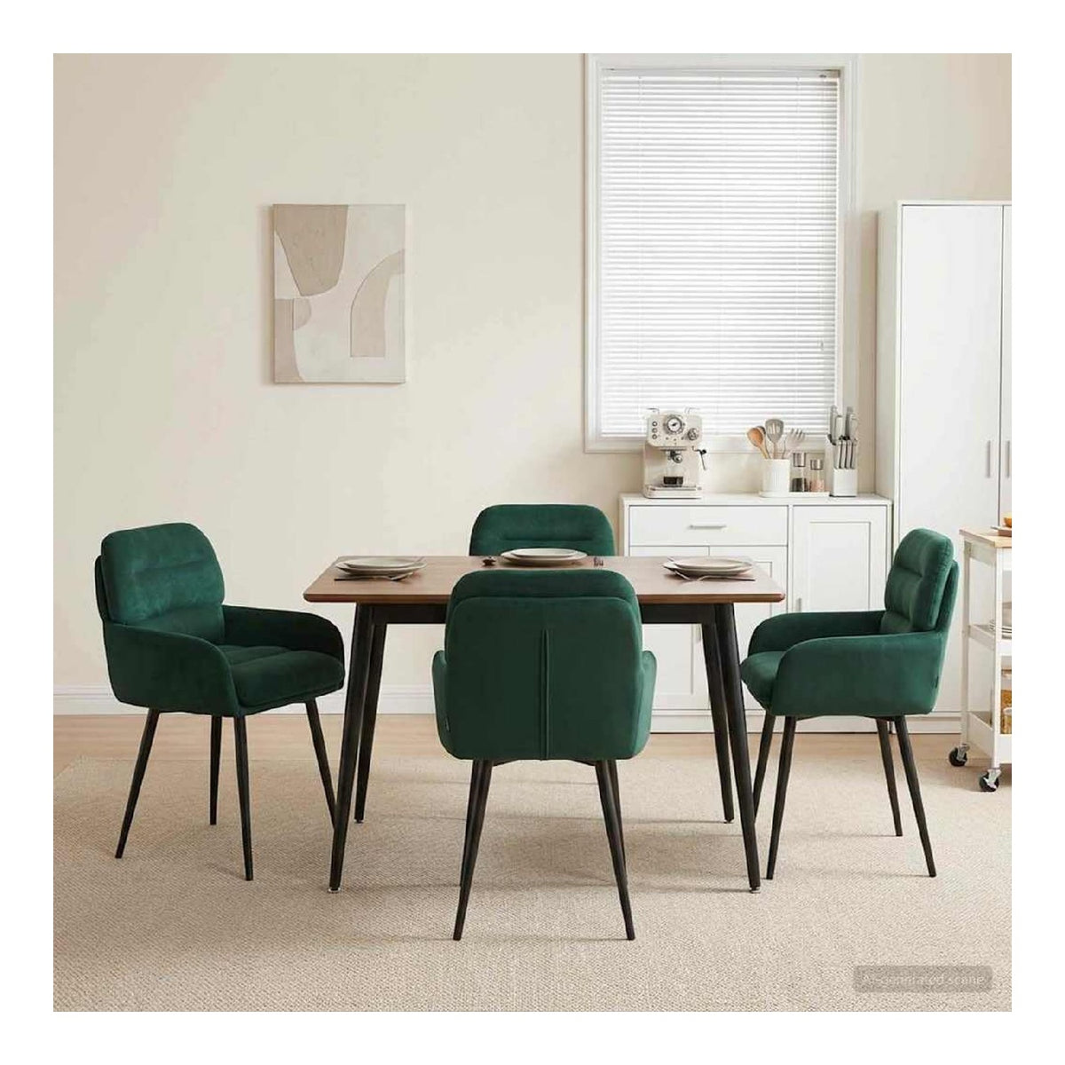 Esszimmerstuhle 4er Set Samt Dunkelgrun 59x59,5x90 cm mit Armlehnen, Polsterstuhle fur Kuche, Wohnzimmer, bequem, Stabiler Metallrahmen, modernes Design, langlebig