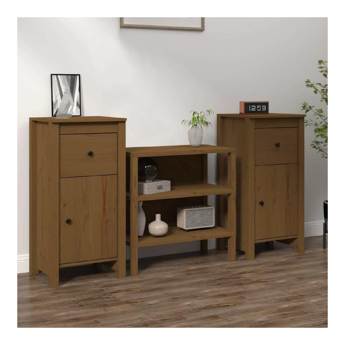 Sideboards 2 Stuck Honigbraun 40x35x80 cm Massivholz Kiefer fur Wohnzimmer Flur Kuche Kommode mit Stauraum