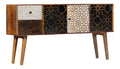 Sideboard mit Druckmuster Beistellschrank Sideboard Kommode Anrichte Schrank Mehrzweckschrank 130 x 30 x 70 cm Massivholz Mango