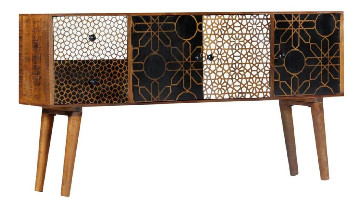 Sideboard mit Druckmuster Beistellschrank Sideboard Kommode Anrichte Schrank Mehrzweckschrank 130 x 30 x 70 cm Massivholz Mango