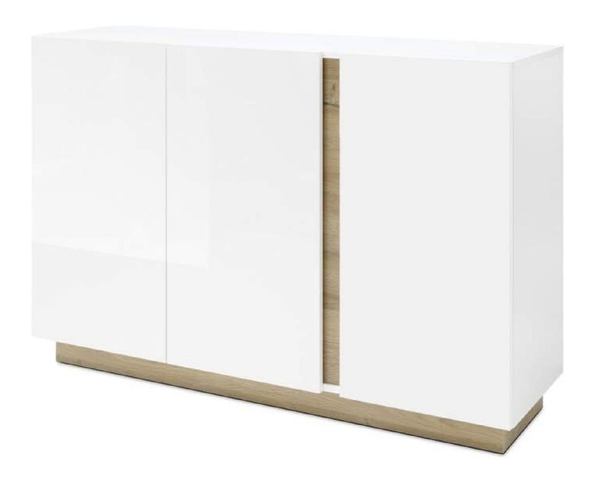 Sideboard Anrichte Fresh II wei Hochglanz Grandson Oak Dekor 138x91x40cm Kommode Wohnzimmersideboard Esszimmersideboard Wohnzimmerkommode