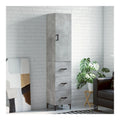 Highboard Betongrau aus Holzwerkstoff 34,5x34x180 cm mit Metallfu en, Sideboard und Kuchenmobel, Stauraum fur Wohnzimmer und Esszimmer, praktischer Schrank fur Kuchenaufbewahrung