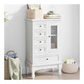 Schrank mit 5 Schubladen, 2 Facher, Wei , MDF, Kiefernholz