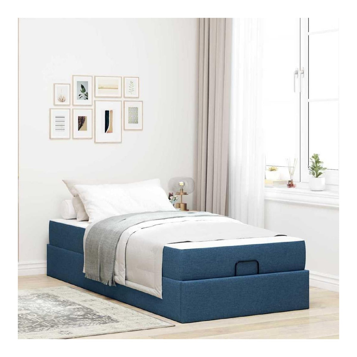 Bettgestell mit Matratze Blau 90 x 200 cm Stoff,Mobel,Betten & Zubehor,Betten & Bettgestelle,Blau,53 KG,3399465