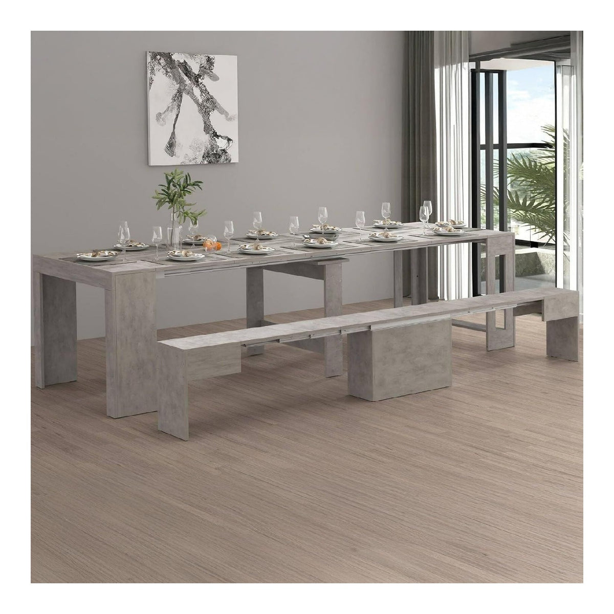 Bank Ubertino, Sitzflache fur Esstisch, Einzelne ausziehbare Bank, 290x25x45 cm, Grau
