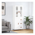 Wei es Highboard 69,5x34x180 cm, Holzwerkstoff, modernes Sideboard Buffet Cabinet mit viel Stauraum, fur Wohnzimmer, Esszimmer, Flur, Metallfu e, langlebig