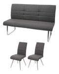 Set 2X Esszimmerstuhl+Sitzbank HWC-G55 - grau-braun Bank 180cm