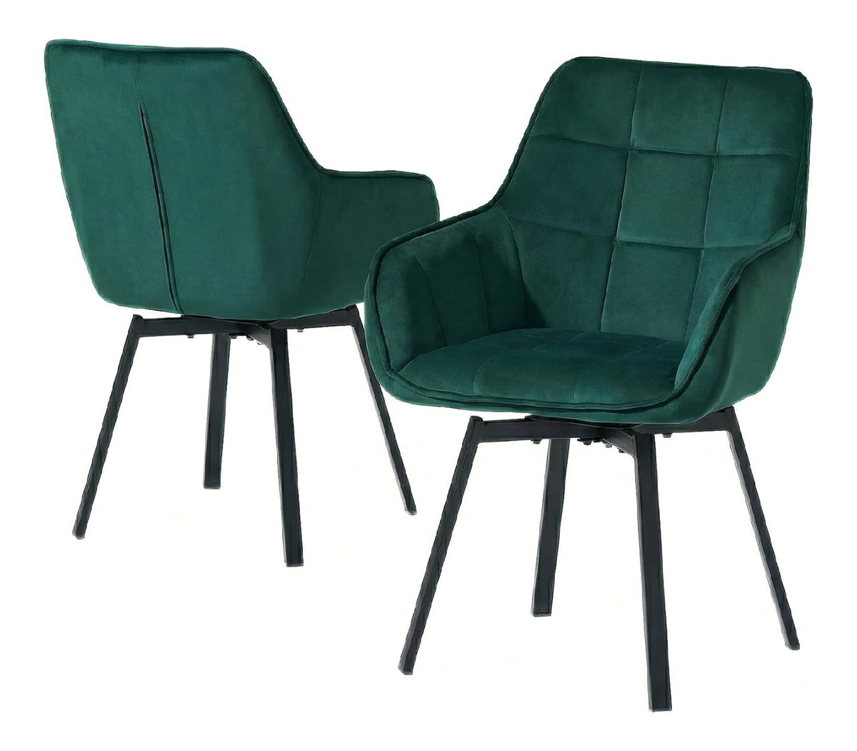Esszimmerstuhle 2er Drehbar Set mit Armlehne, Samt Polsterstuhl Gepolstert Sitz Kuchenstuhl Drehstuhl Armlehnenstuhl fur Esszimmer Wohnzimmer Buro (2er Set, Samt Grun)
