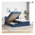Ottoman-Bett mit Matratzen Blau 200x200 cm, Stoffbezug, gro es Bettgestell mit Stauraum, Taschenfederkernmatratze, komfortable Matratzenauflage, Schlafzimmer-Mobel