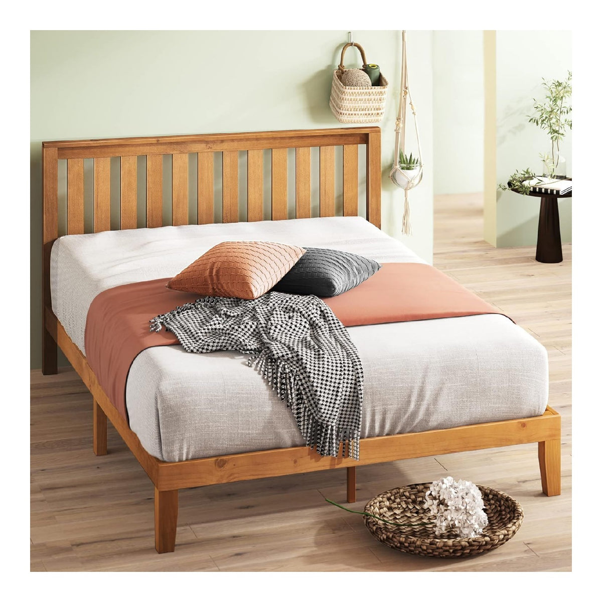 Zinus Alexia Bett 180x200 cm - Hohe Bettgestell 30 cm - Bettrahmen aus Holz mit Kopfteil - Rustic Pine Brown