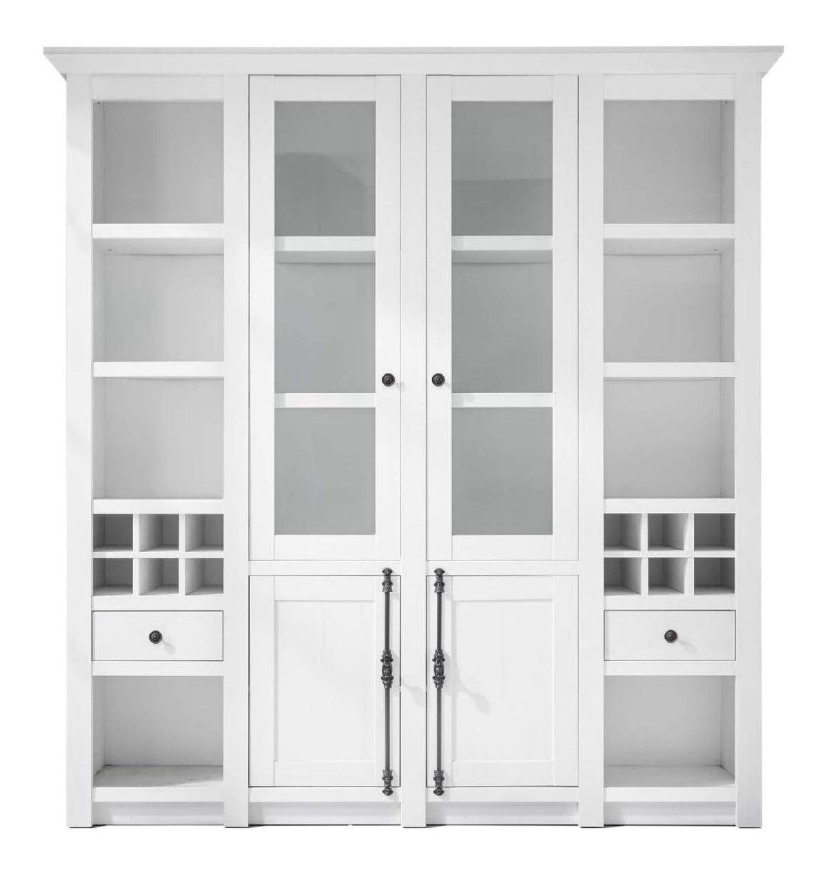 Buffetschrank Landhausstil Hooge in Pinie wei Landhaus Vitrinenschrank mit Weinregal 194 x 207 cm