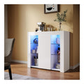 Sideboard B90xT35xH83 cm mit LED Beleuchtung mit Glasregal Wei Hochglanz