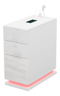 Supfine LED Nachttisch mit 3 Schubladen, Nachtkastchen Schmal mit Steckdosenleiste, 16 Farbwechsel, Fernbedienung, 53x30x62cm (Wei )