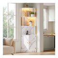 Eckschrank, Kuchenschrank mit LED-Beleuchtung und Steckdose, Sideboard mit 2 Turen und 3 Einlegeboden, Mehrzweckschrank mit Marmoroptik fur Kuche, Esszimmer und Wohnzimmer, 38x38x180cm, Wei