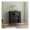 Sideboard Falkoping Kommode Vitrinenschrank Wohnzimmerschrank Bucherregal Beistellschrank Standschrank aus Stahl mit 2 Gitterturen 101,5x80x40cm Schwarz
