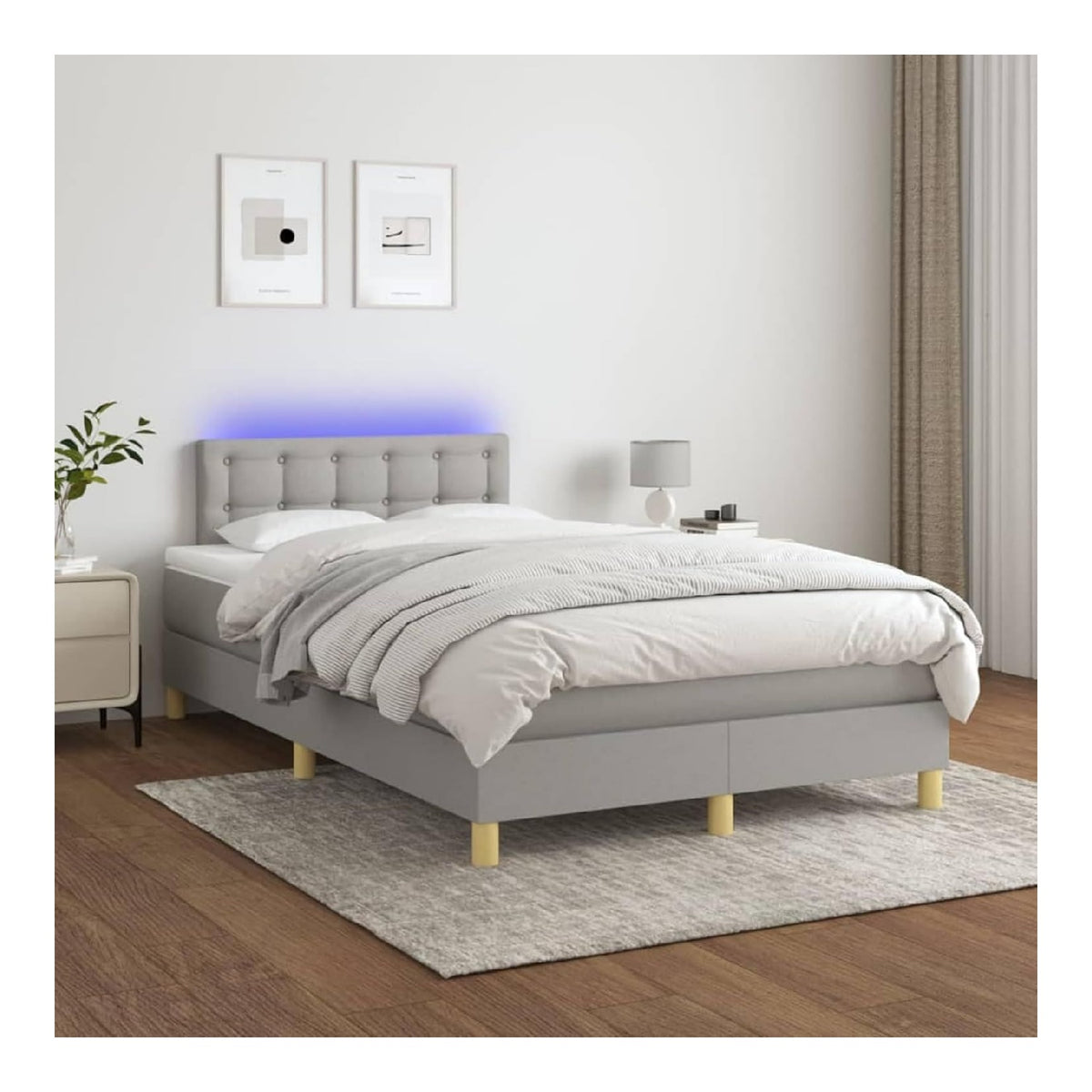 Boxspringbett mit Matratze & LED Jugendbett Polsterbett Bett Bettrahmen Lattenrost Bettgestell Hotelbett Schlafzimmerbett Gastebett Schlafzimmermobel 120 x 200 x 20 cm (B x L x H) Stoff