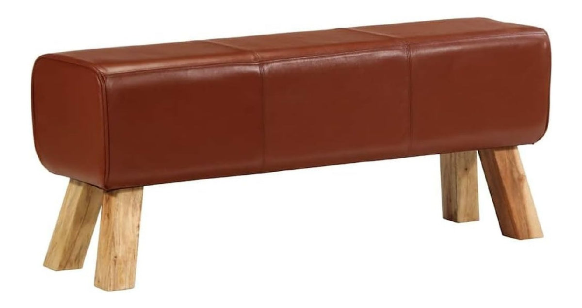 Banke, Kuchen- & Essbanke, Turnbank, Bokbank, braun, 110 cm, echtes Leder und Massivholz, Mango