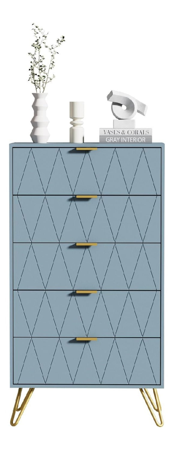 UEV Kommode mit 5 Schublanden, 60 x 34 x 110cm Sideboard Modern (Graublau)