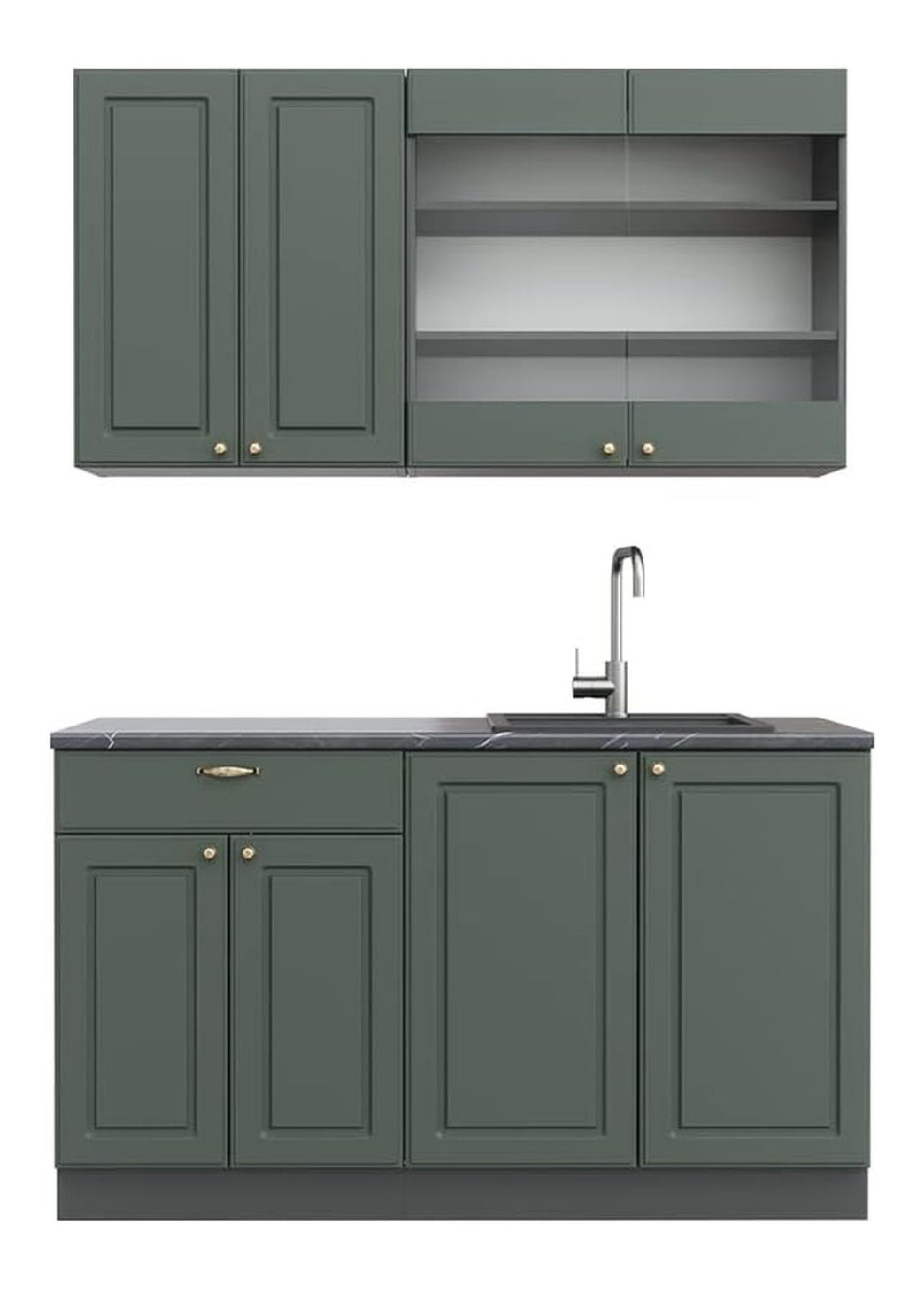 Livinity Singlekuche Fame-Line, Grun-Gold Landhaus/Anthrazit, 140 cm, AP Anthrazit, 42371
