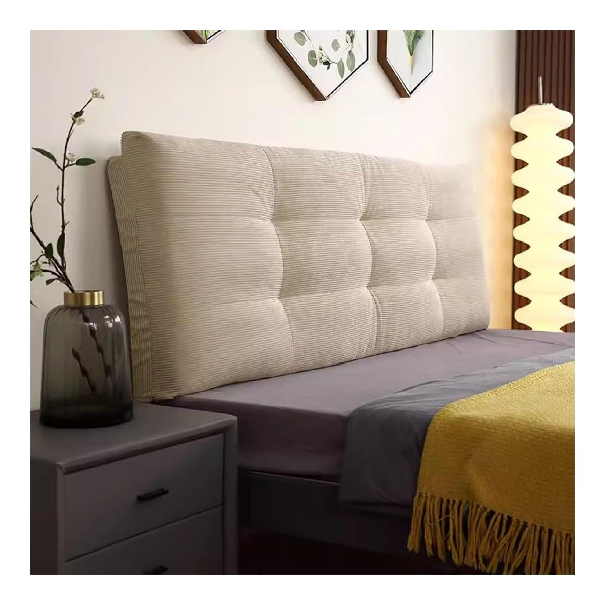 Franzosisches Retro Kopfteilbezug Cord Abnehmbarer Rei verschluss Weiches Kissen Kollisionssicher Fur alle Jahreszeiten geeignet Ruckenlehne am Bett(C1,180x60cm/Hat EIN Kopfteil)
