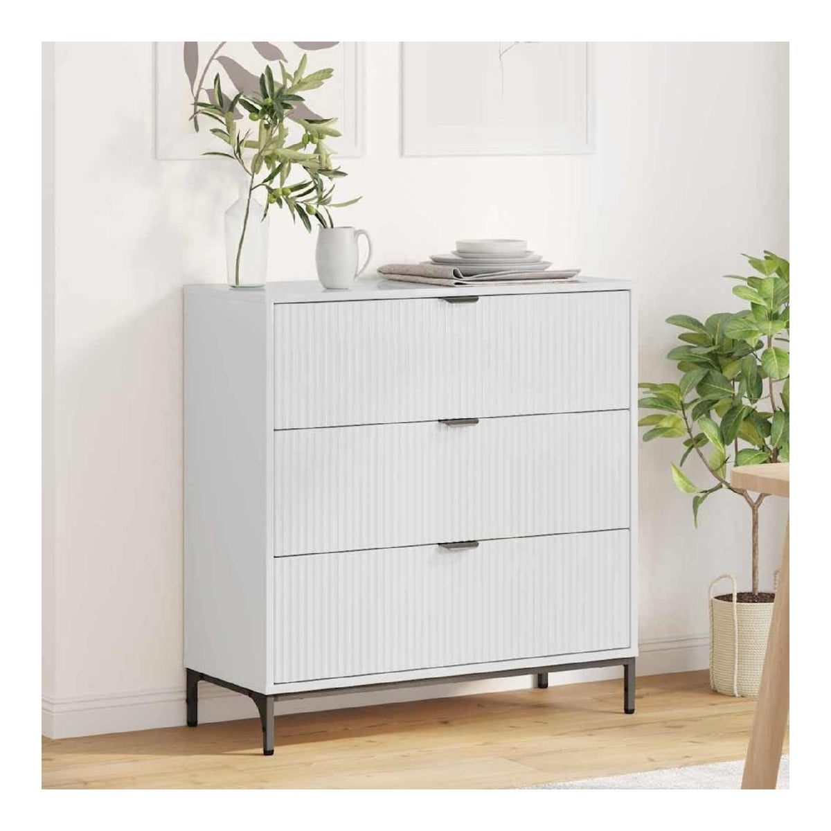 Hochglanz-Wei Sideboard, 79,5x33x82 cm Holzwerkstoff, Buffet mit Stauraum, Kuchenschrank, Esszimmer, Wohnzimmer