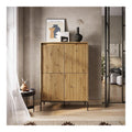 Kommode Trend TR-03 Highboard 98x40x140 cm, Wei Artisan Eiche Beige Grau, Laminatplatte/MDF, 4 Turen, Griffloses Push Top Open System, Soft Close Scharniere, Metallfu e