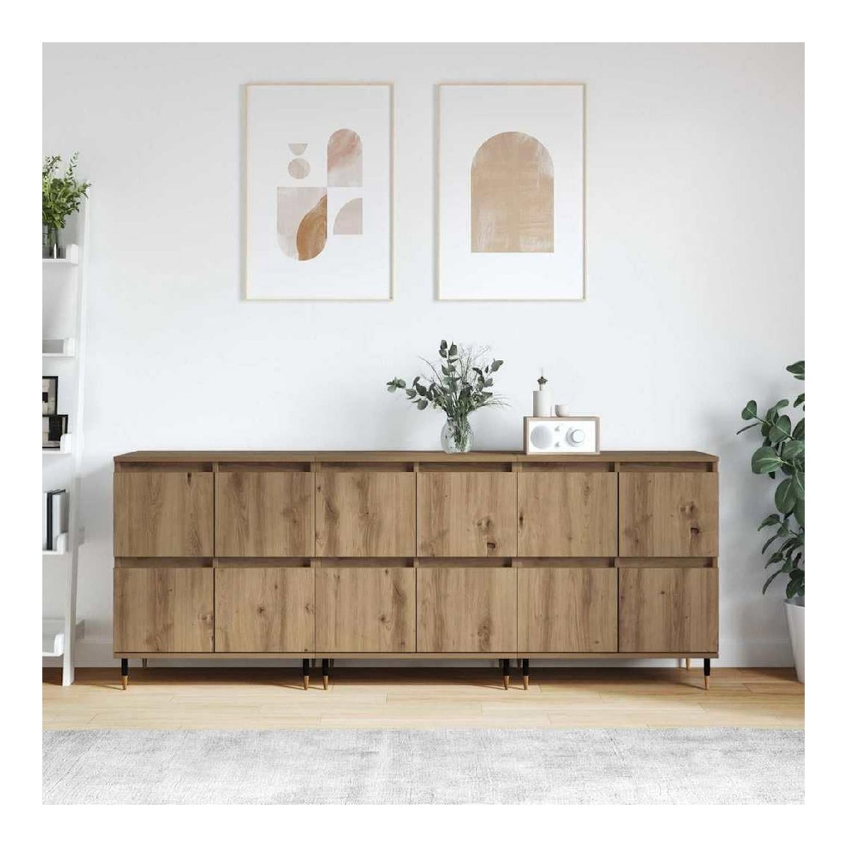 Aufbewahrungsschrank 3 pcs Artisan-Eiche 60 x 35 x 70 cm mit 4 Turen, Sideboard Cabinet fur Wohnzimmer oder Esszimmer, praktische Kitchen Storage Cabinets, modernes Kitchen Buffet Mobel