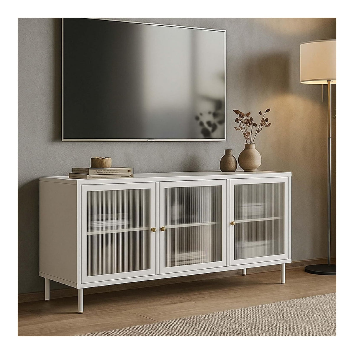 TV-Rack HWC-O87 58x120x40cm Metall - wei