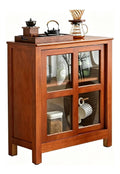 Buffet-Schrank aus Massivem Paulownia-Holz, Sideboard Kuche mit Glasschiebeturen, Massiven Holzfu en & Geraumiger Arbeitsflache fur Kuche und Wohnzimmer(Brown)