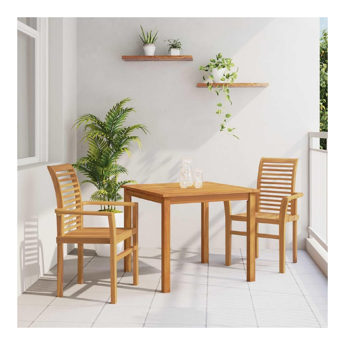 2er Set Teakholz Esszimmerstuhl fur Garten Terrasse 62 x 55 x 94 cm Holzstuhl mit Armlehnen