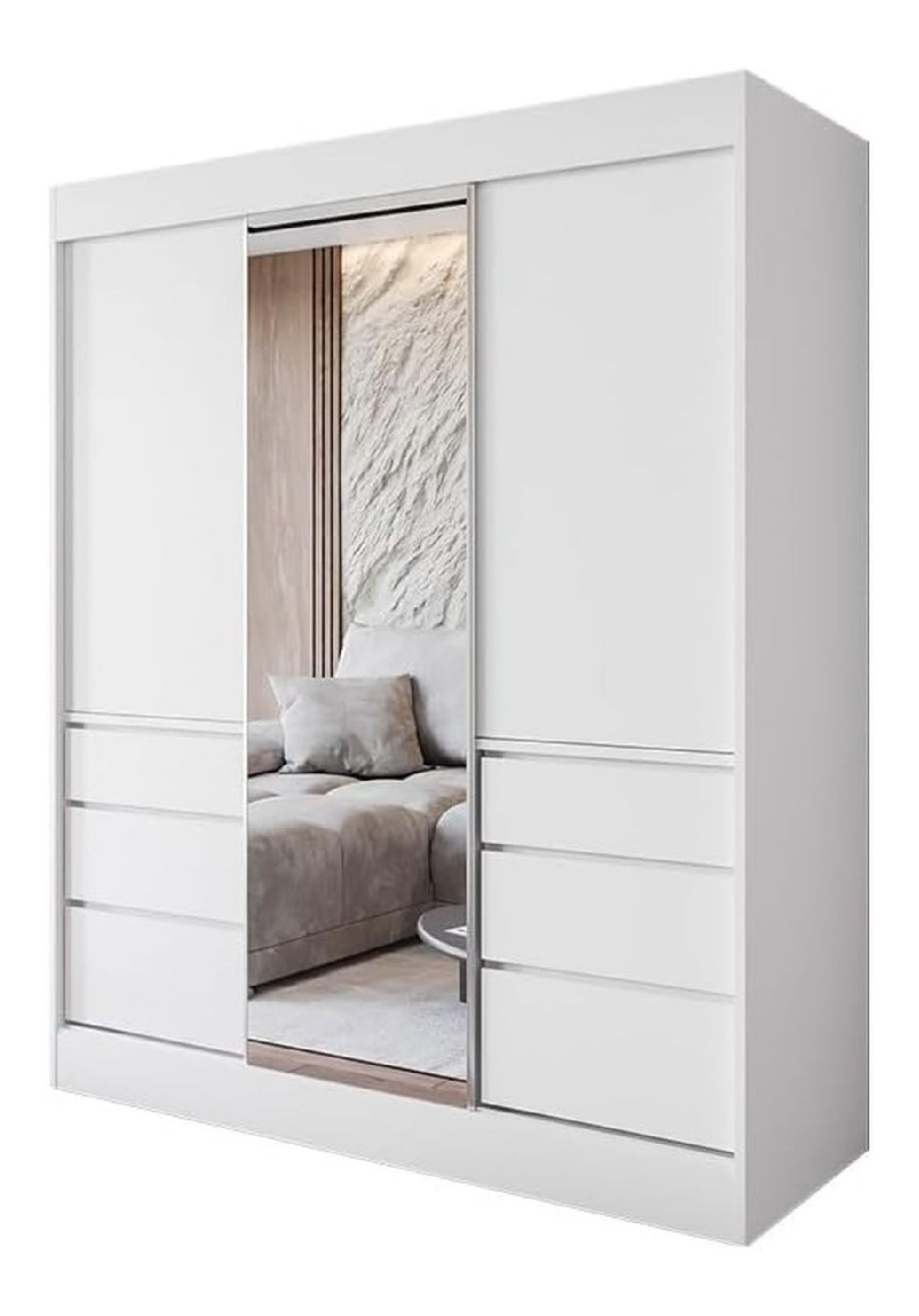 L1 180 cm Wei Schiebeturen Kleiderschrank 180x216x65 cm mit Spiegel - Schlafzimmermobel, Aufbewahrung - Mehrzweckschrank