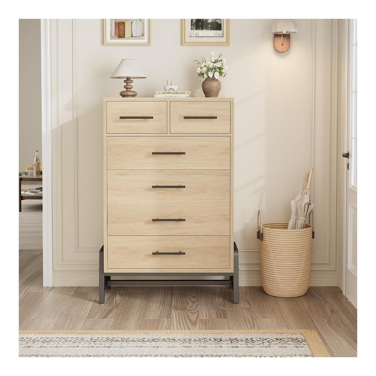 118Cm Hoch Kommode Mit 6 Schubladen, Sideboard Schubladenschrank, Holz Vielseitiger Aufbewahrungsschrank, 75x39x118Cm Fur Schlafzimmer Flur Wohnzimmer, Kinderzimmer Und Ankleidezimmer, Ideal Als