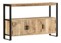 Beistellschrank 120x30x75 cm aus massivem Mangoholz mit pulverbeschichtetem Stahl, Vintage-Design, ideal als Sideboard, Kommode oder Buffet fur Wohnzimmer, Esszimmer, Flur, Buro oder Kuche