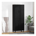 Hochwertiges Sideboard 2er Set Schwarz Eichen-Optik 69,5 x 34 x 180 cm ideal fur Wohnzimmer, Buro und Esszimmer mit Stauraum, 2 Turen, stabile Eisenbeine, einfache Montage