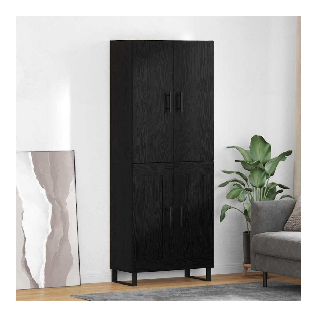 Hochwertiges Sideboard 2er Set Schwarz Eichen-Optik 69,5 x 34 x 180 cm ideal fur Wohnzimmer, Buro und Esszimmer mit Stauraum, 2 Turen, stabile Eisenbeine, einfache Montage