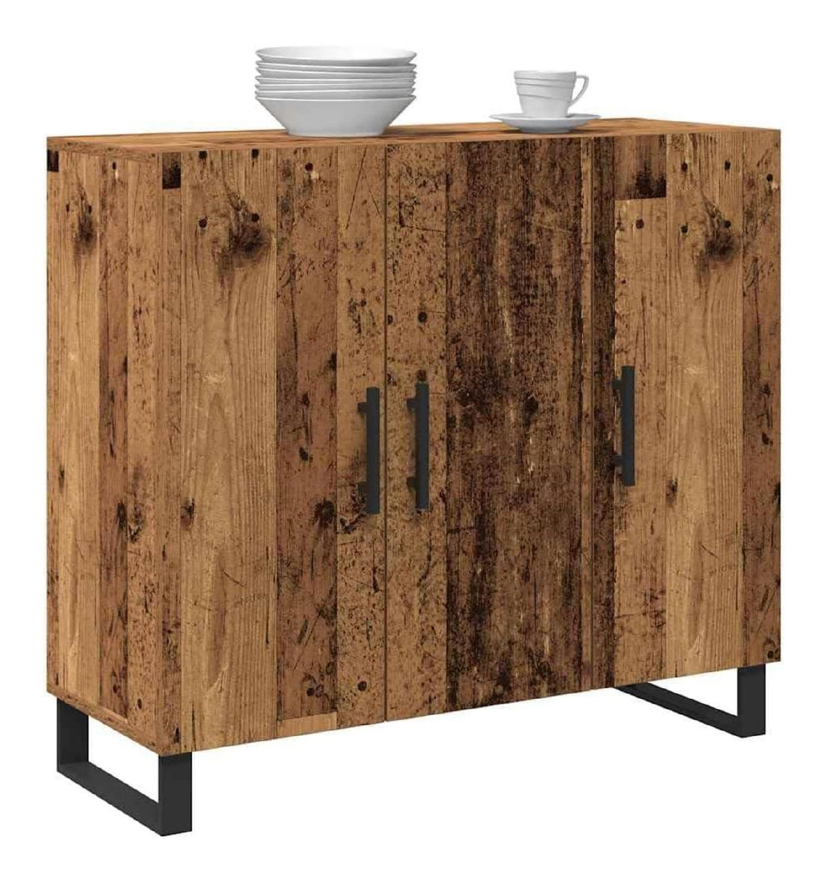 Sideboard mit 3 Turen, Holz-Lagerschrank 90 x 34 x 80 cm, Robustes rustikales Design, perfekt fur Esszimmer, Wohnzimmer, als Buffet oder Konsole, Indoor-Mobel mit Metallakzenten.