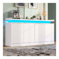 Sideboard mit LED, Schrank mit Stauraum, Kuchenschrank im Matten Industrial-Stil, Vorratsschrank mit 4 Turen fur Kuche, Wohnzimmer, Esszimmer und Schlafzimmer, 39x160x83cm, Wei