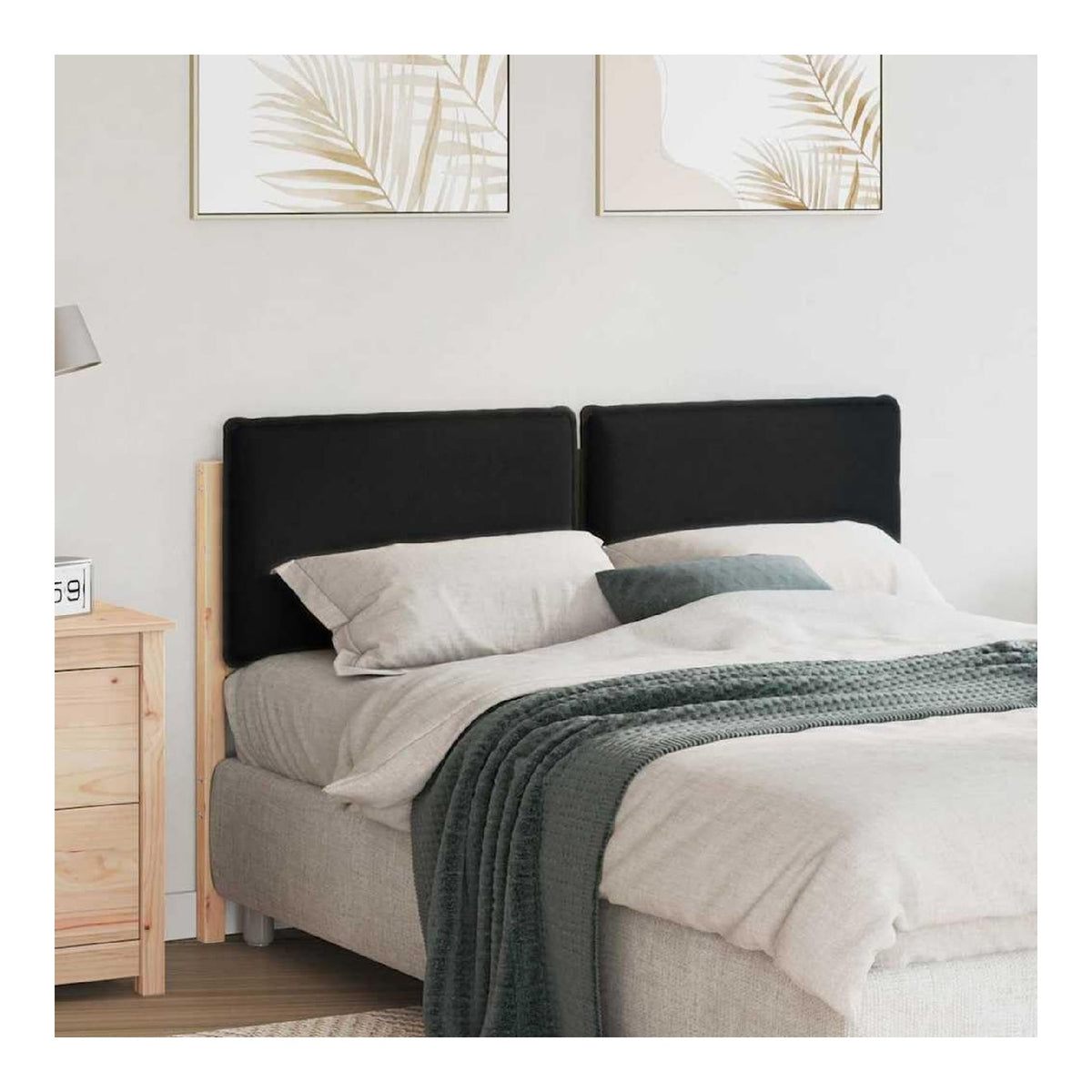 Gepolstertes Kopfteil fur Queen-Size-Bett, 160 cm, aus massivem Kiefernholz, naturlich und schwarz, modernes Design mit weicher Polsterung, langlebiger Holzrahmen