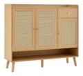 Rattan Sideboard Kommode mit 3 Rattanturen&1 Schublade, Sideboard Holz Kuchenschrank Buffet mit Metallgriffen, Natural/120x35x106cm