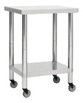 Kuchen-Arbeitstisch mit Rollen aus Edelstahl 60 x 45 x 85 cm, untere Ablage, 4 Rollen mit Bremsen, fur Gastronomie Restaurant Kuche Gewerbe Imbiss Catering Buffet