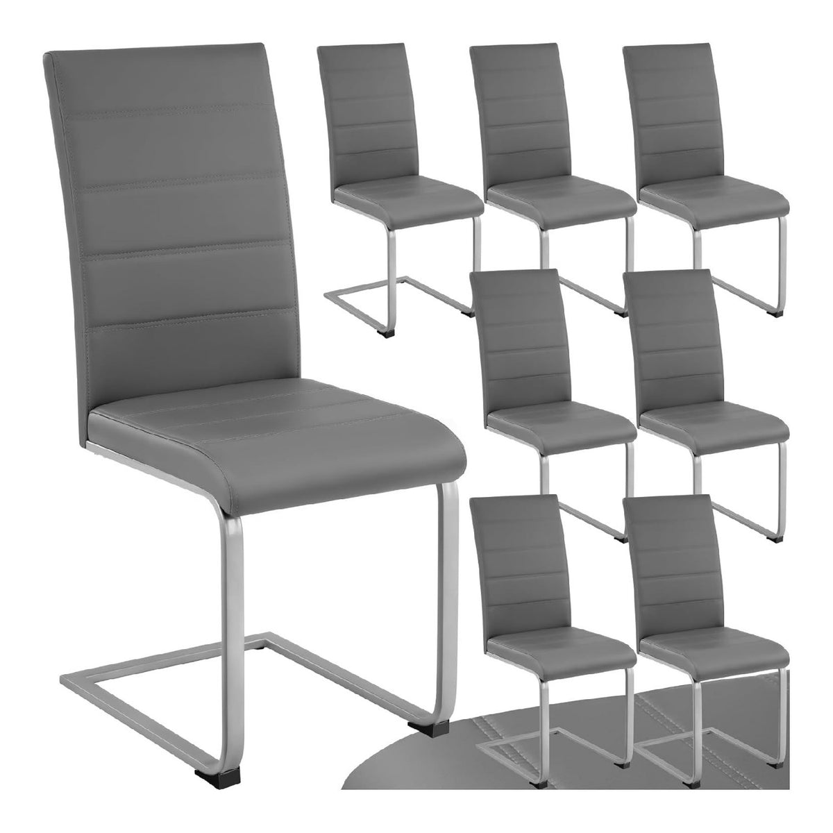 8er Set Esszimmerstuhle modern, ergonomischer Stuhl fur Esszimmer, Besucherstuhl, Mobel fur Kuche, Esstisch, Kuchenstuhle, Freischwinger Essstuhle, hohe Ruckenlehne - grau