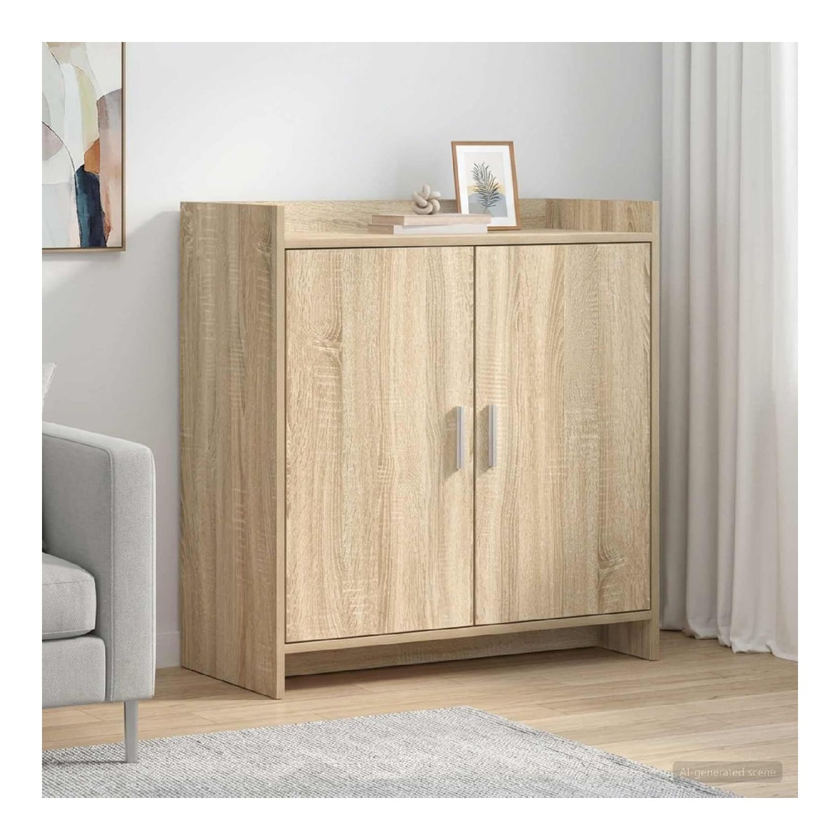 Sideboard Sonoma Eiche 72 x 36 x 80 cm Holzwerkstoff, 2 Turen 3 Regale, Metallgriffe, Anrichte Kommode Buffet Schrank fur Wohnzimmer Flur Ordnung