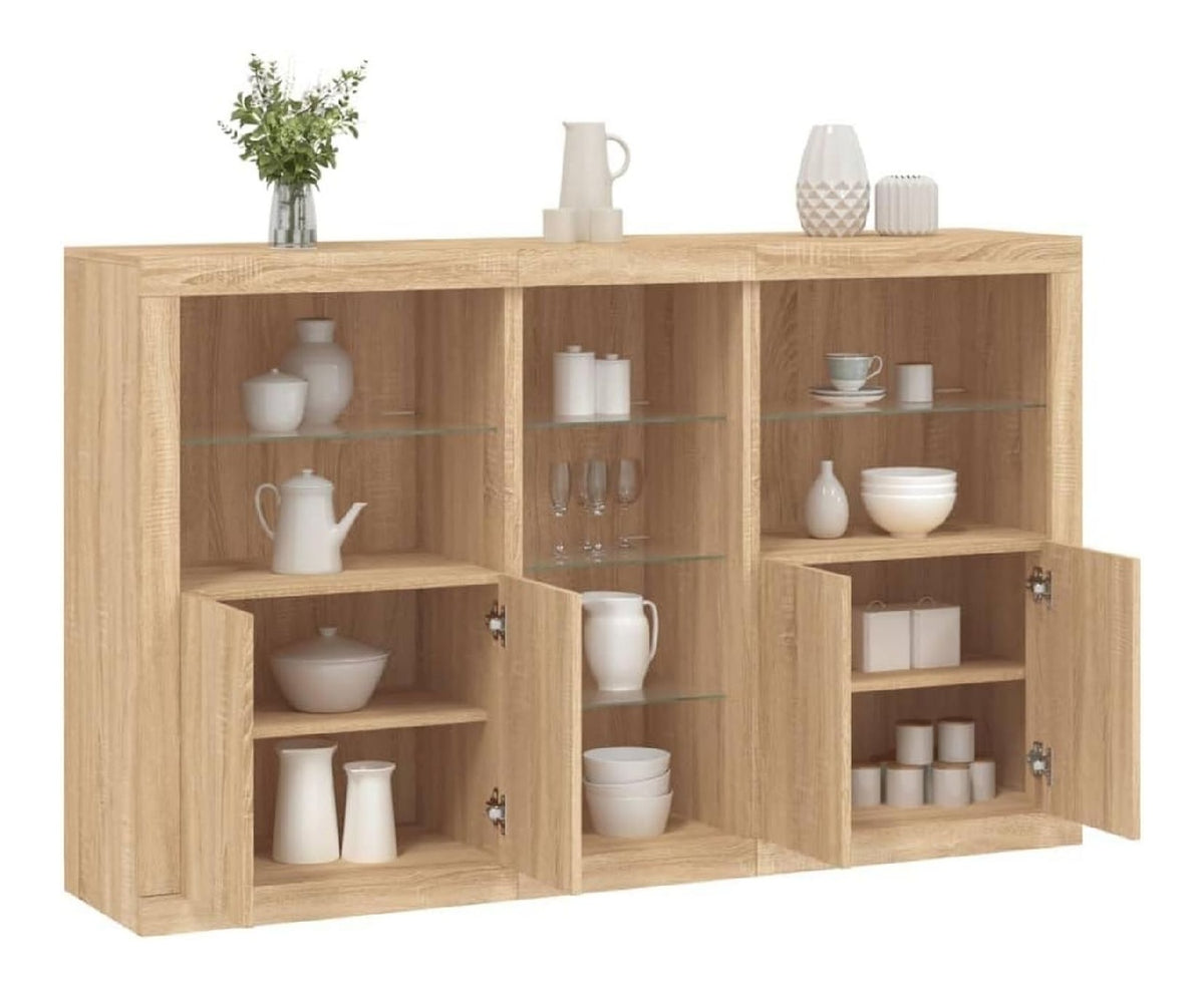 Sideboard mit LED-Leuchten Sonoma-Eiche 162x37x100 cm, Holzwerkstoff Mobelset mit viel Stauraum, USB-Anschluss, modernes Wohnzimmer und Esszimmer Buffet