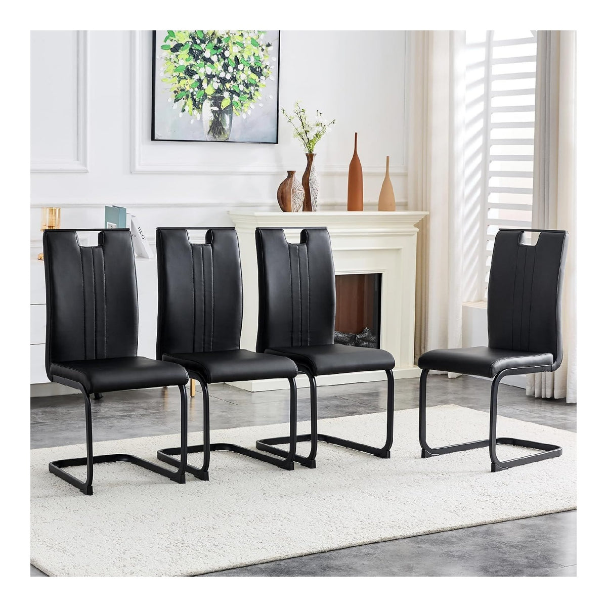 Set Von 4 Schwarzen Bogenformigen Stuhlen Aus PU-Material Fur Industrielles Und Modernes Home-Office Esszimmer - Einfach Montierbar