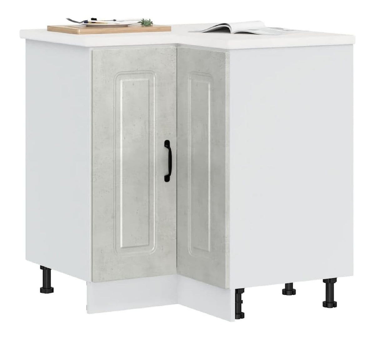 Eckunterschrank mit Tur Kuchenzeile Sideboard Kuche Organizer Geraumiger Kuchenschrank mit Viel Stauraum Aufbewahrungsschrank Betongrau 75,5x75,5x81,5 cm Holzwerkstoff
