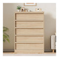 Kommode 5 Schubladen mit Holzgriffen fur Schlafzimmer, Naturholz