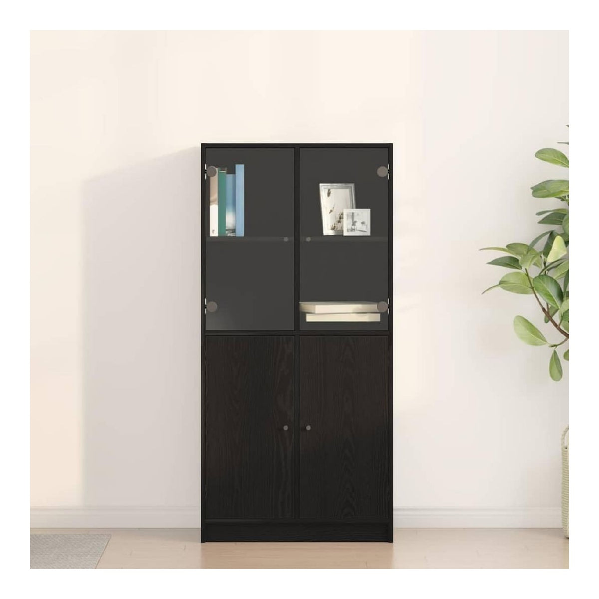 Highboard Schwarz Eichen-Optik Holzwerkstoff 68 x 37 x 142 cm Sideboard Buffet Cabinet mit Stauraum fur Wohnzimmer Esszimmer und Flur modernes Storage Cabinet