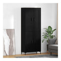 Highboard Schwarz Eichen-Optik Holzwerkstoff mit 4 Turen und Metallbeinen, modernes Sideboard und Buffet fur Wohnzimmer, Esszimmer, Buro, 69,5 x 34 x 180 cm, Stauraum, Regal, Ablage